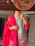 Seerat Gajji Silk Lugdi Patta Suit Set with Floral Pen Kalamkari Dupatta