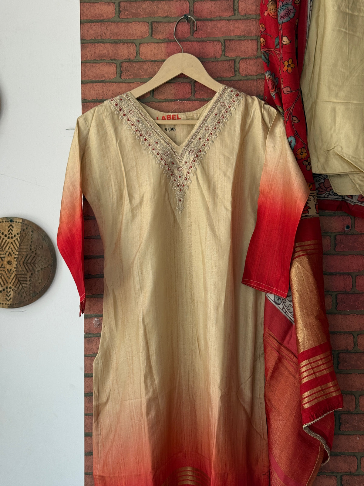 Red Lugdipatta Suit |With lining| Kalamakri | Dola Silk