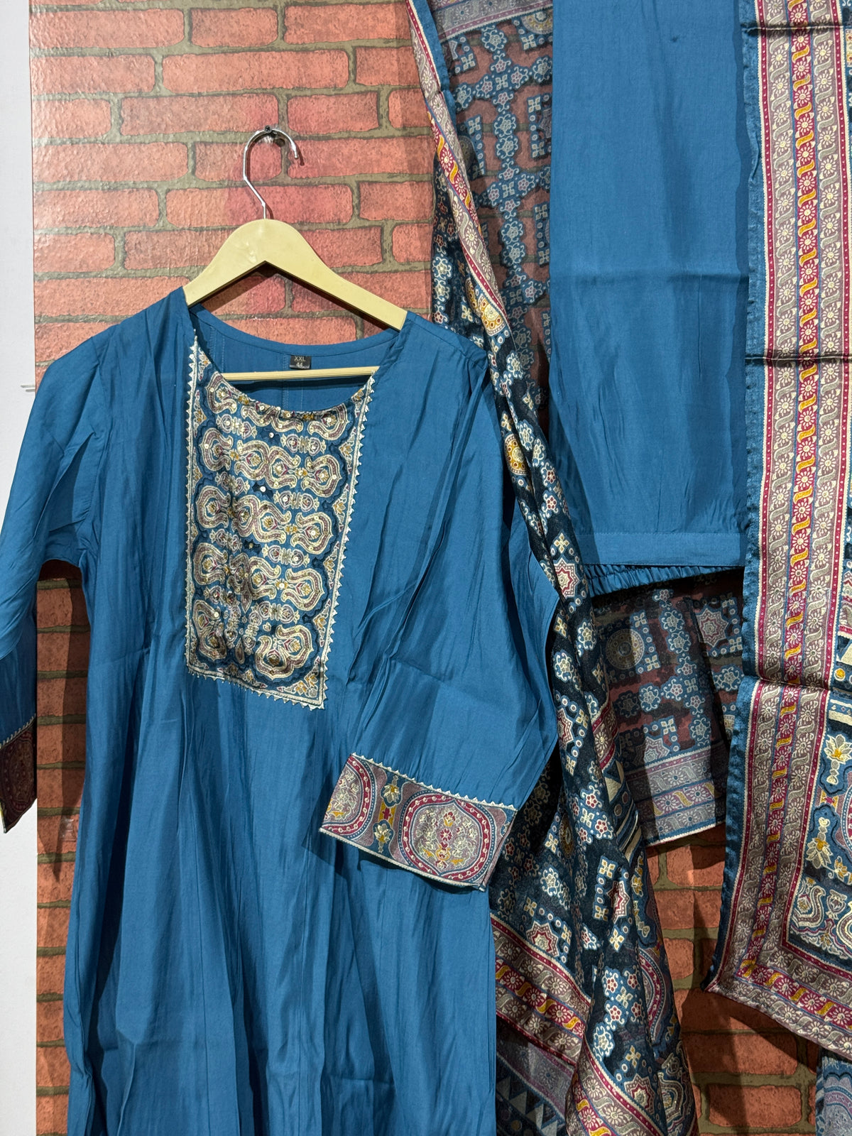 Teal Anarkali Set| Hand work| with Duppata