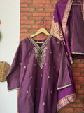 Purple Tissue Suit |With lining| Embroidered| Silk