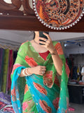 Mor Pankh Pure Georgette Digital Printed Saree| Handwork cutdana detailing| Without blouse