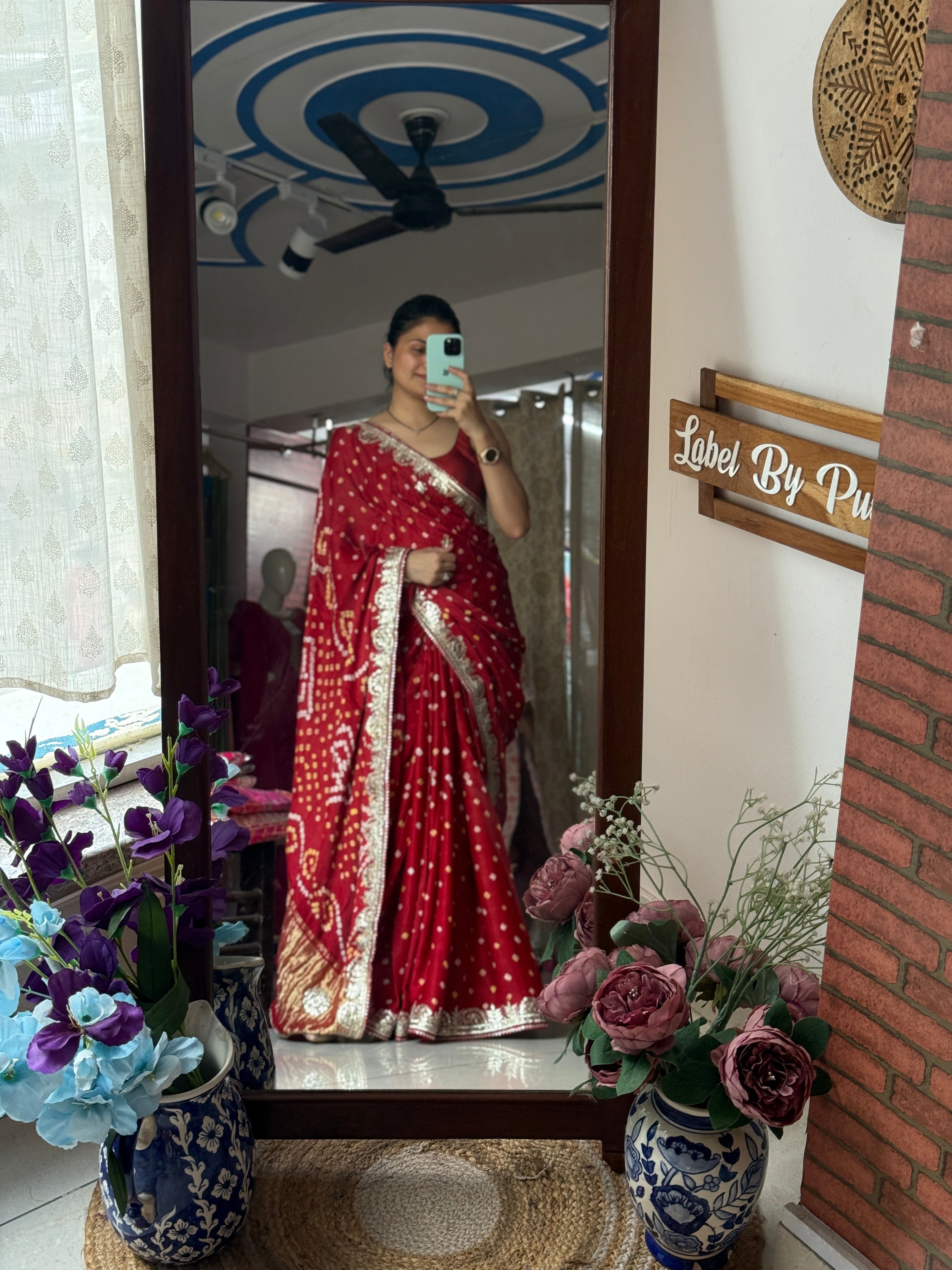 Red Pure Gaji Silk Bandhani Saree with Gotta Patti Handwork|Comes with blouse | Premium Handwork Saree