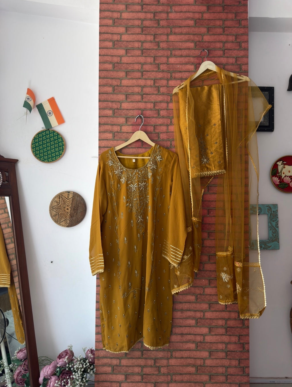 Mustard Partywear Suit |With lining| Embroidered| Silk