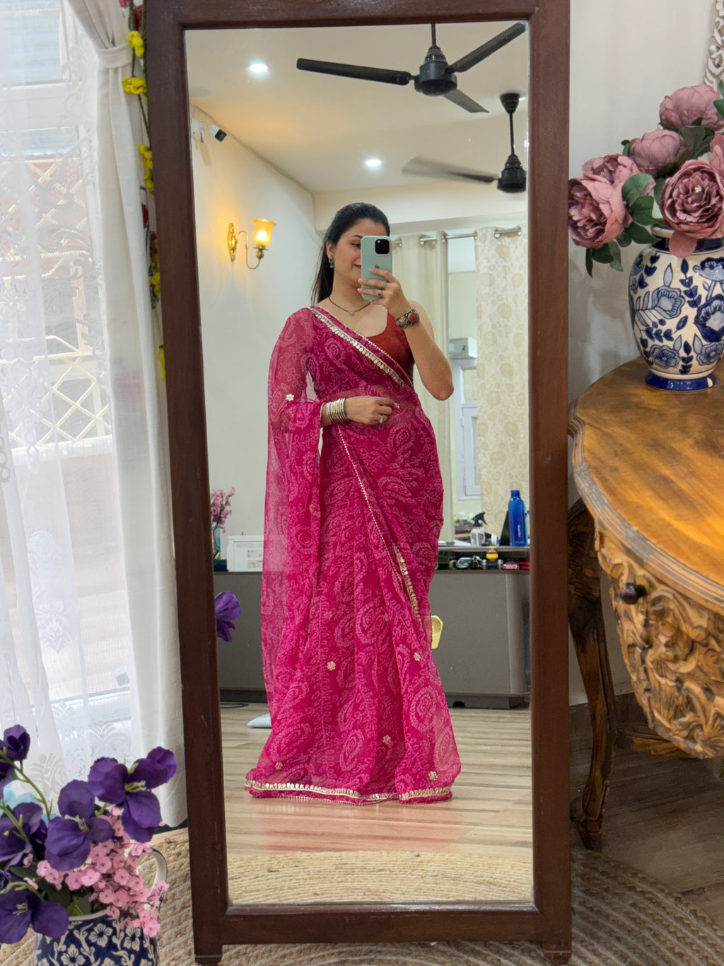 Multi Leheriya Chiffon Leheriya Saree|  Handwork Gota patti work| With blouse