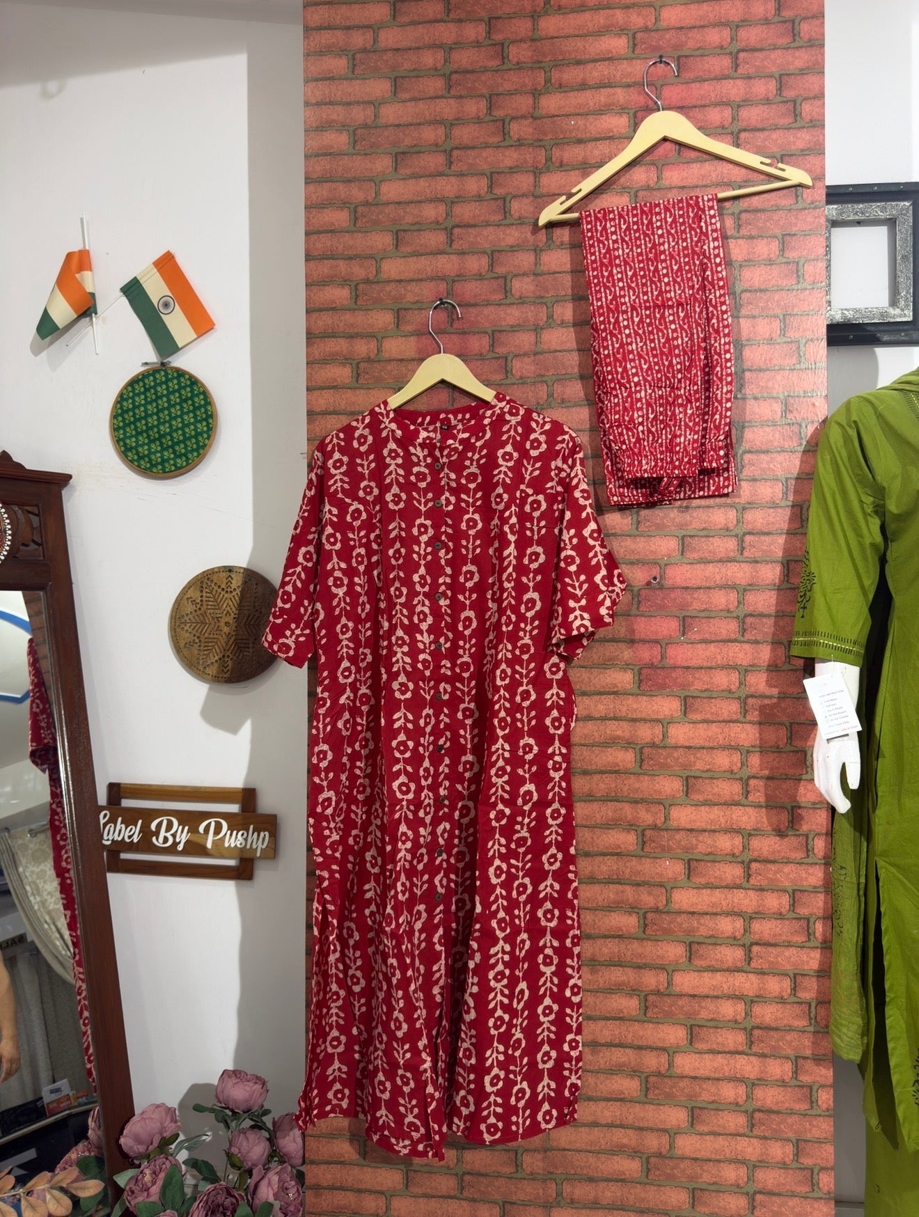 Red Batik Kurta Set|Collar Pattern | Cotton