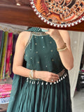 Green Partywear Hand embroidered Dress| Extra sleeves| Comes with hand embroidered belt| Duppata for styling| Rakhi Special