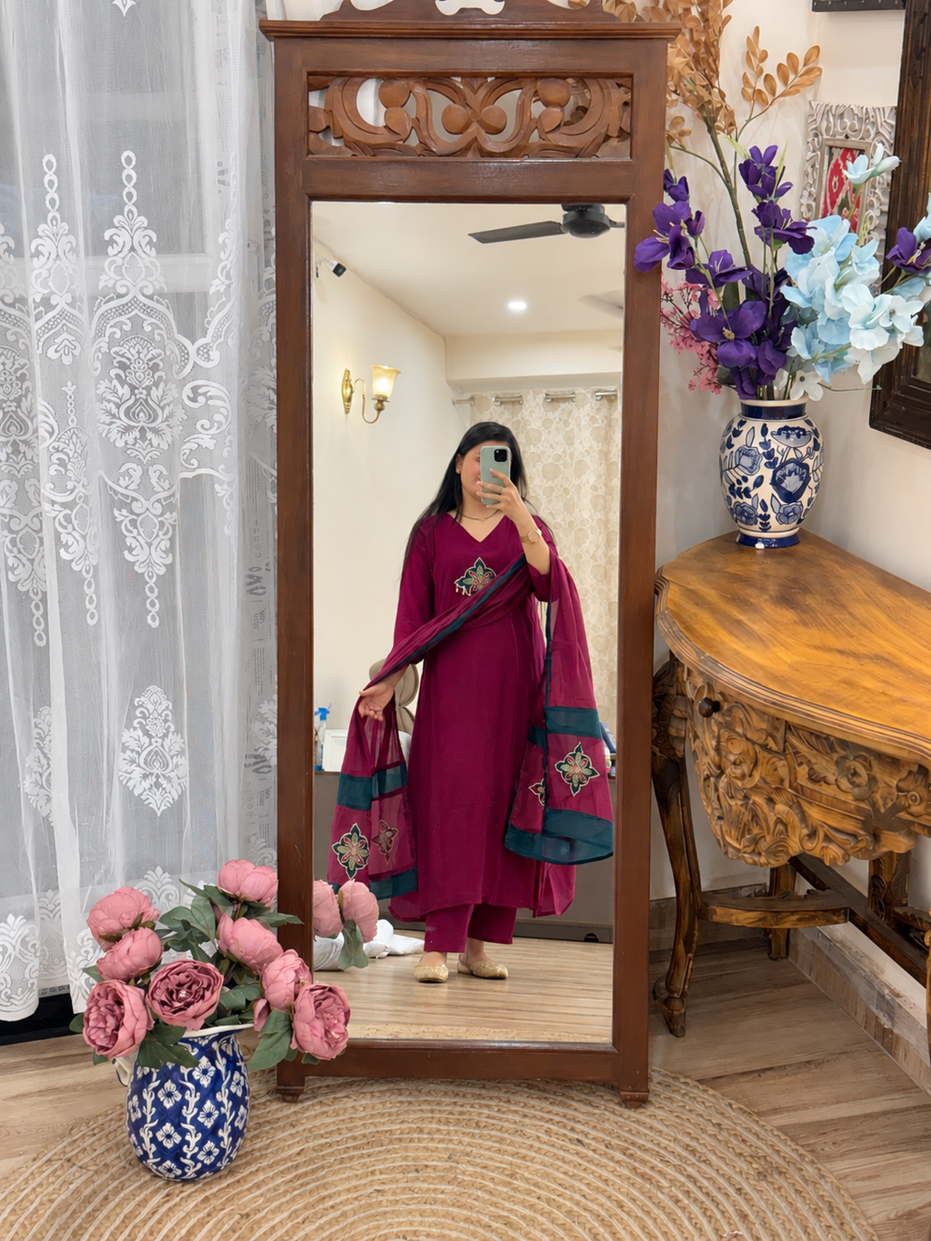 Gorgeous Silk Cotton Suit | With cotton lining| Embroidered Patch | Patchwork Duppata