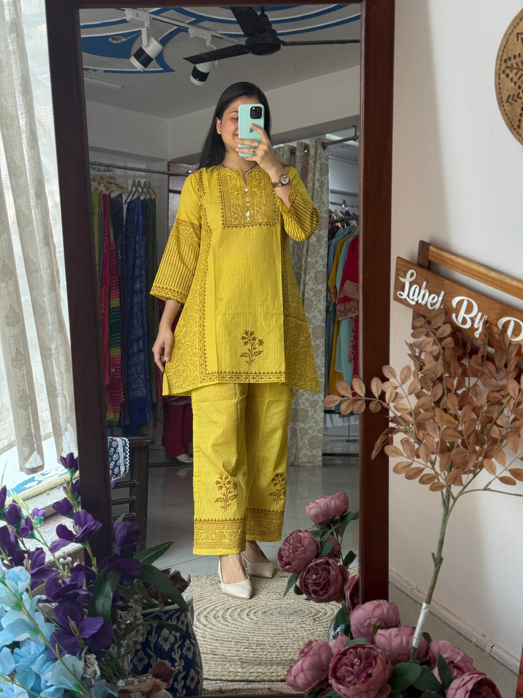 Hand embroidery cotton co ord set| Block printed