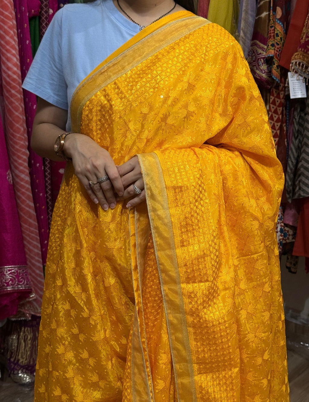 Sale Saree | without blouse| Phulkari| Semi Chiffon