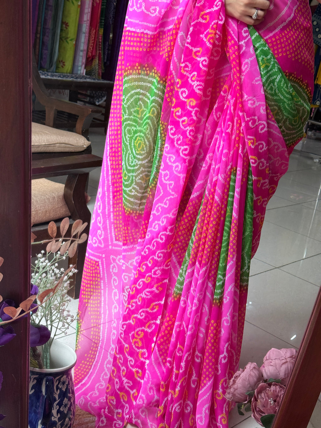 Dual tone bandhani thaal saree| without  blouse piece| Timeless bandhani charm| Pure Georgette