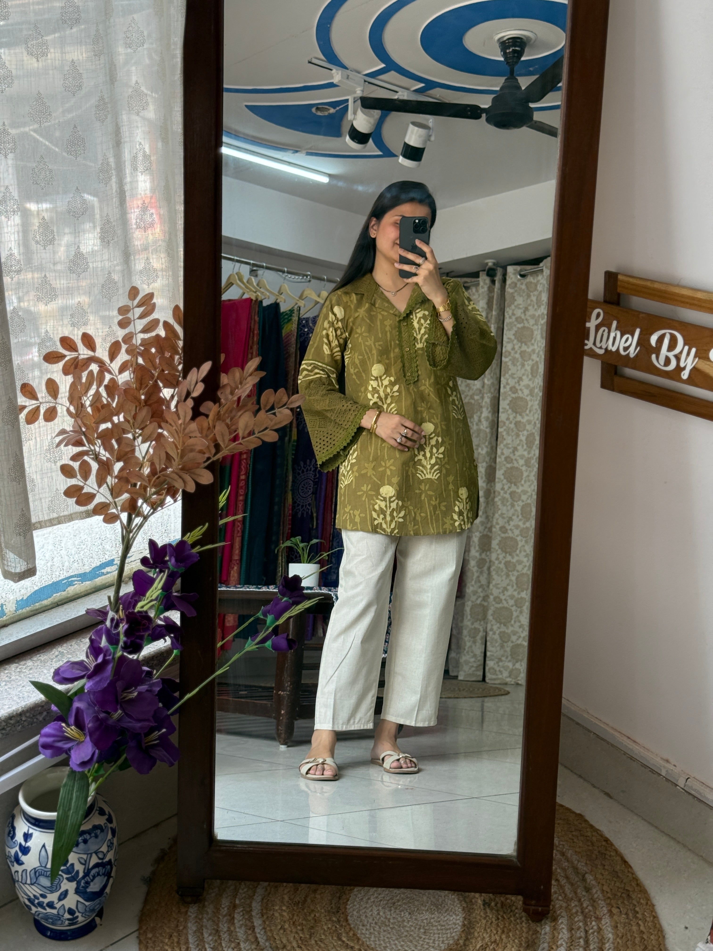 Green Batik Schiffli Co ord set