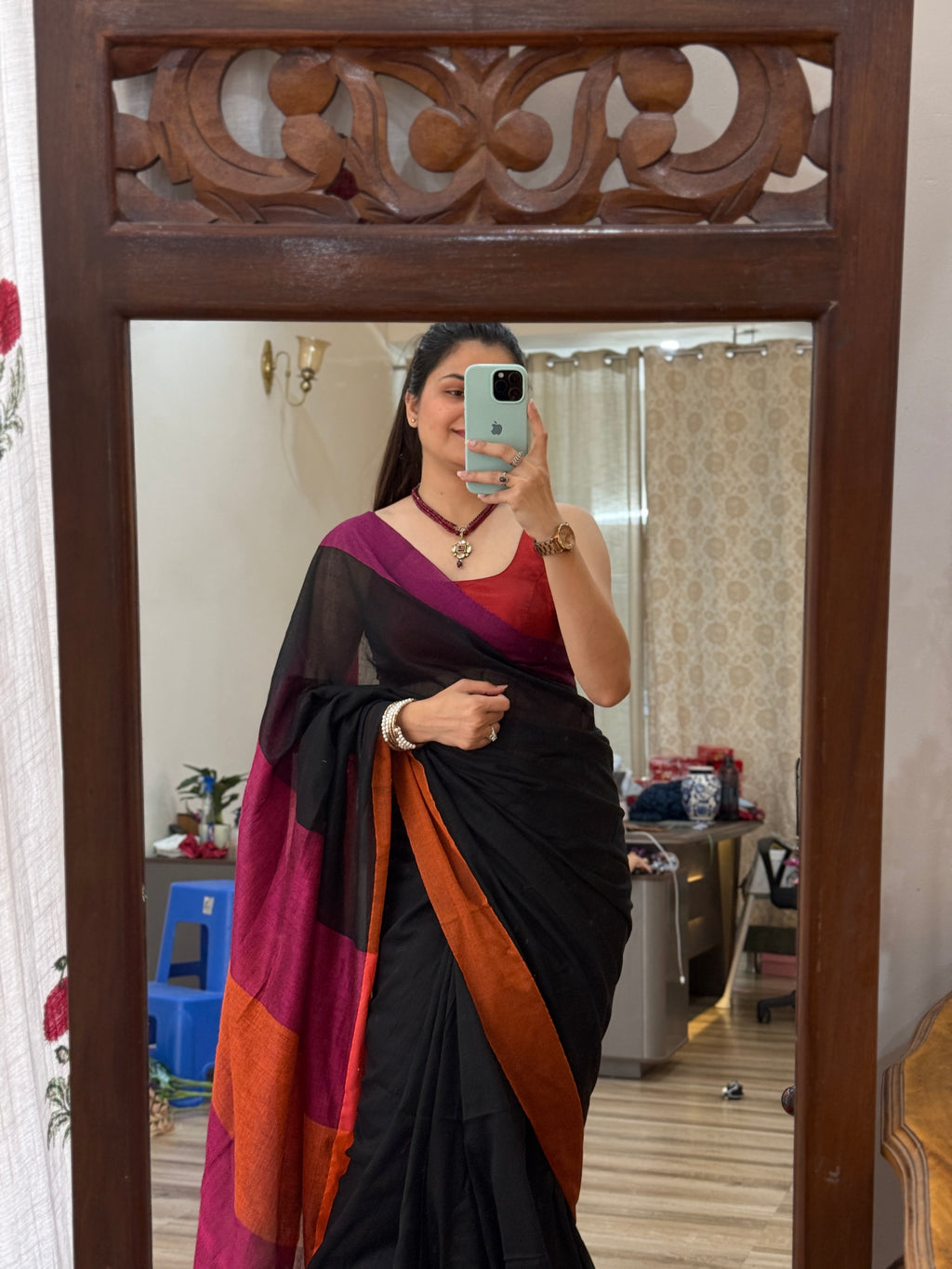 Dual Border Cotton Linen Saree | With Blouse