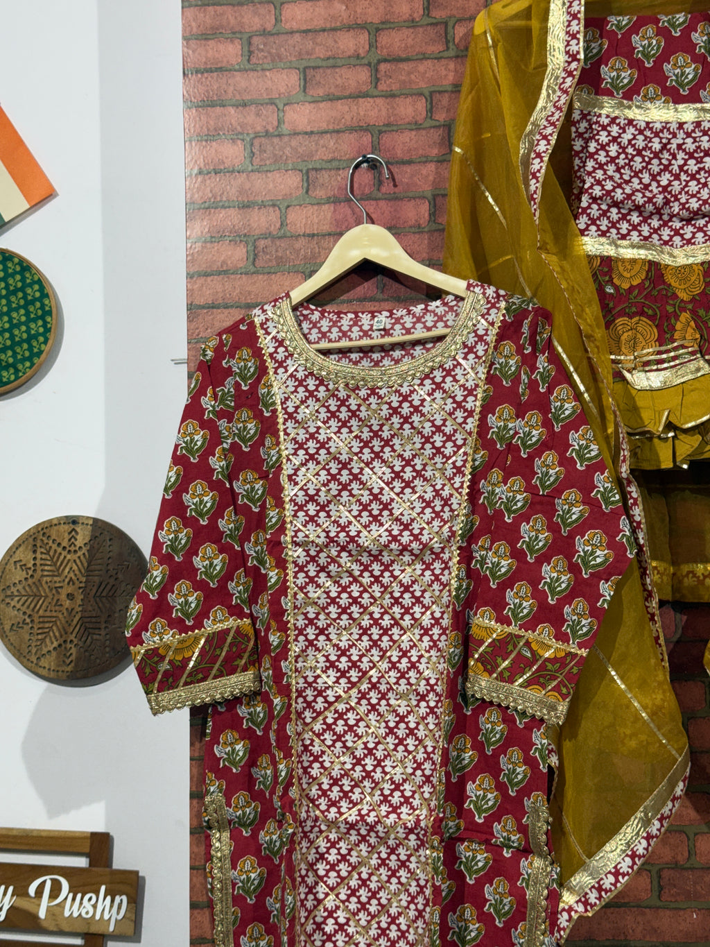 Red Yellow Sharara Set| Gots Patti work | Organza Duppata