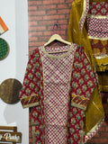 Red Yellow Sharara Set| Gots Patti work | Organza Duppata