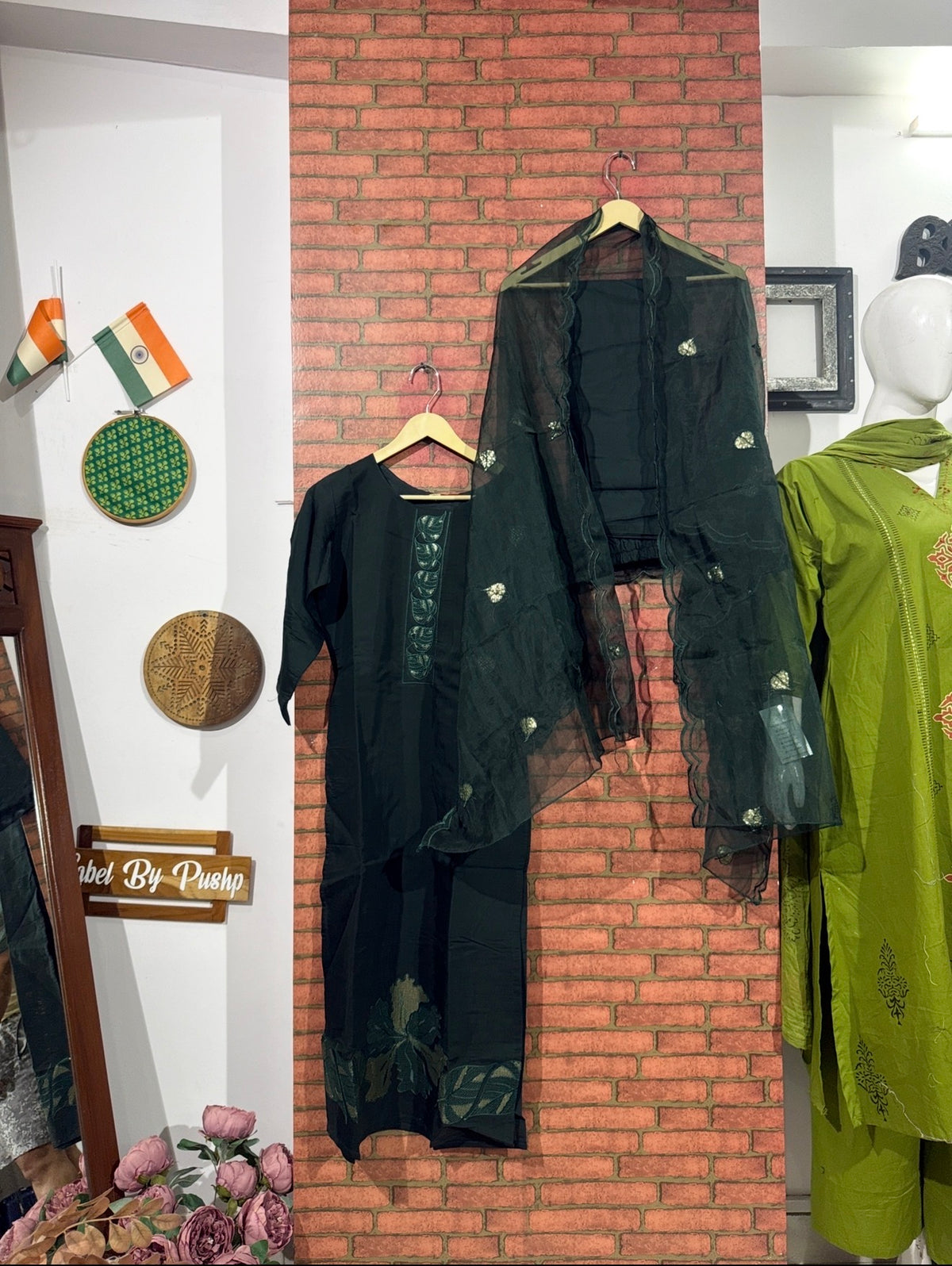Green Suit Set | Embroidered | Cotton Silk| With lining
