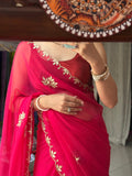 Reddish Pure Georgette Saree| Handwork cutdana detailing| With blouse