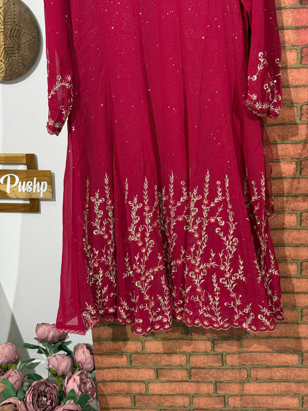 Pink Suit Set| Hand embroidered| With lining| Duppata| Tissue Shimmer