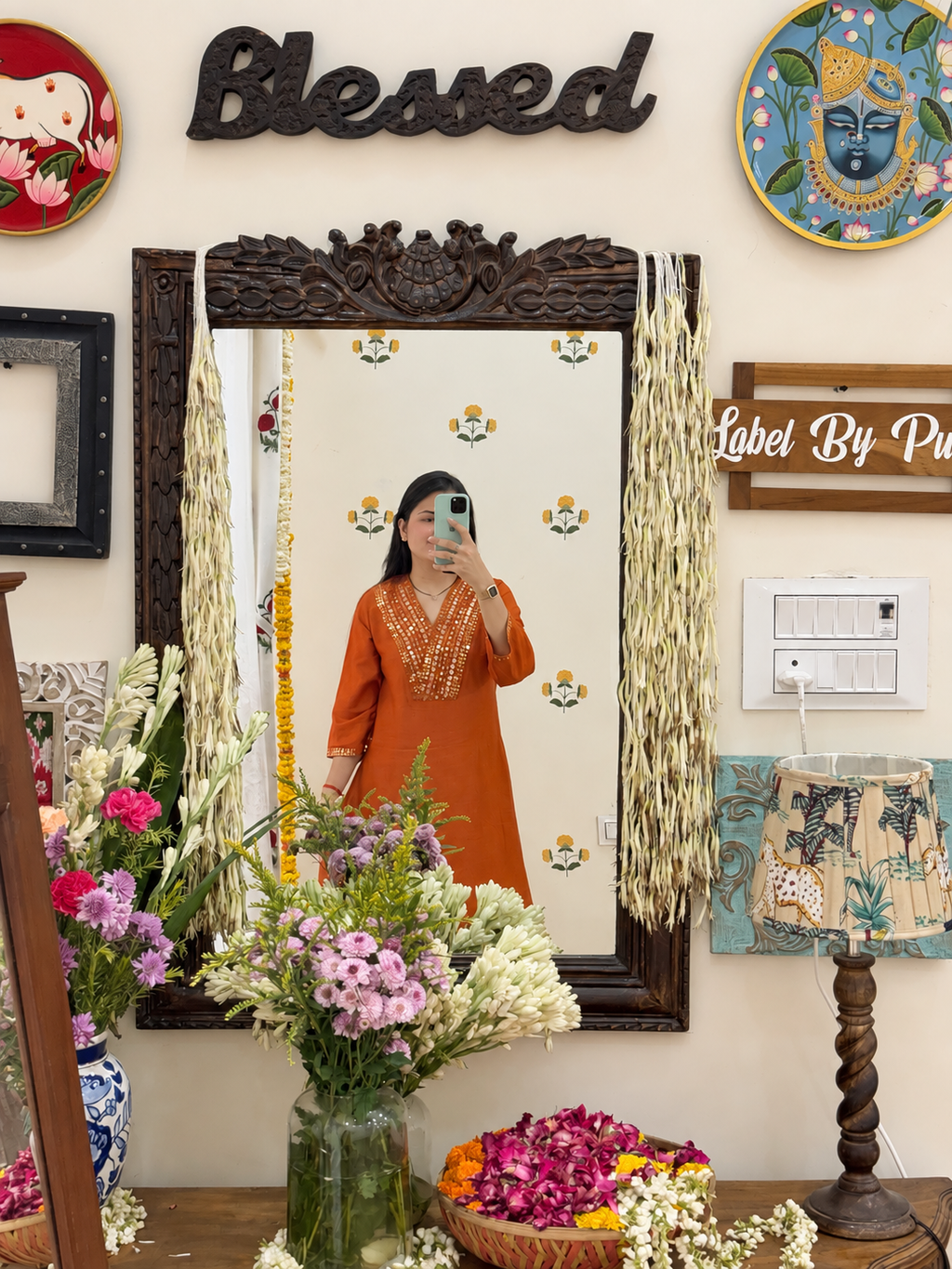Orange Co Ord Set| Dola Silk | Cotton lining in top + bottom | soft Brocade Silk Pants