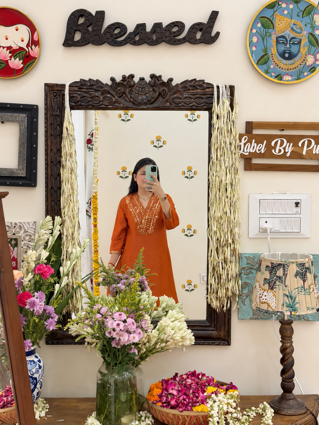 Orange Co Ord Set| Dola Silk | Cotton lining in top + bottom | soft Brocade Silk Pants