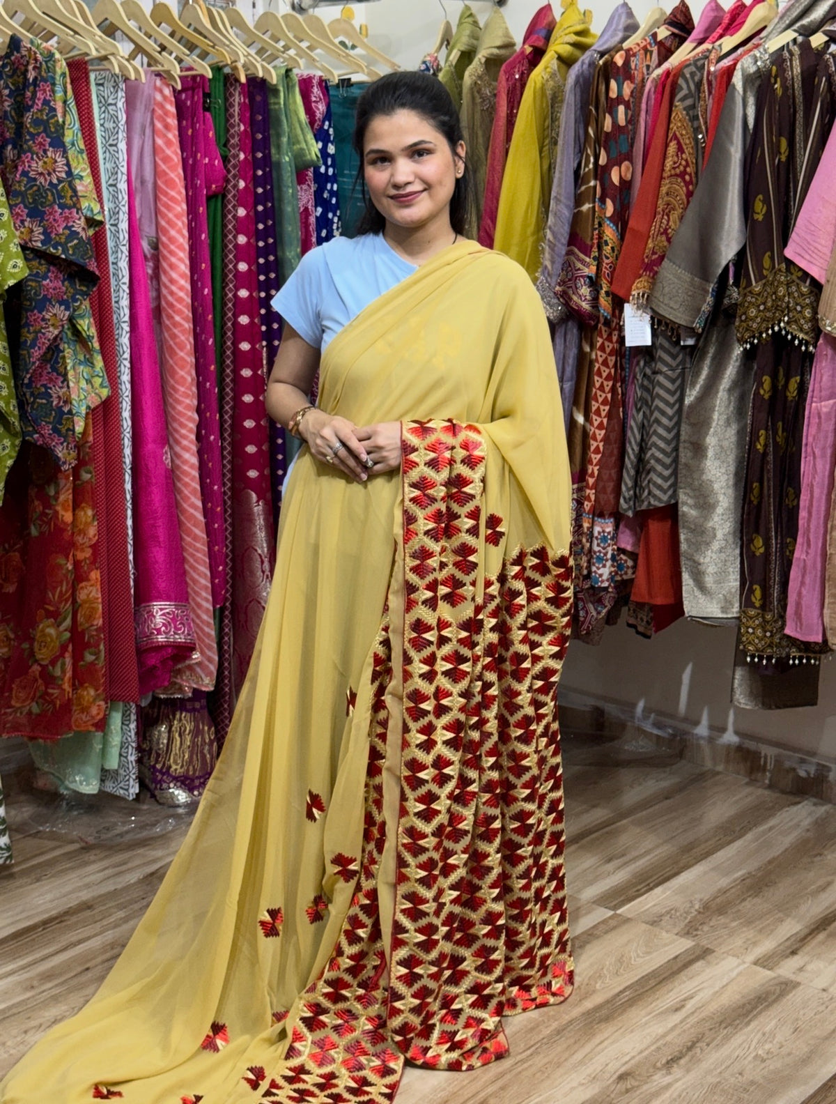 Sale Saree | with blouse | Phulkari Embroidery| Georgette