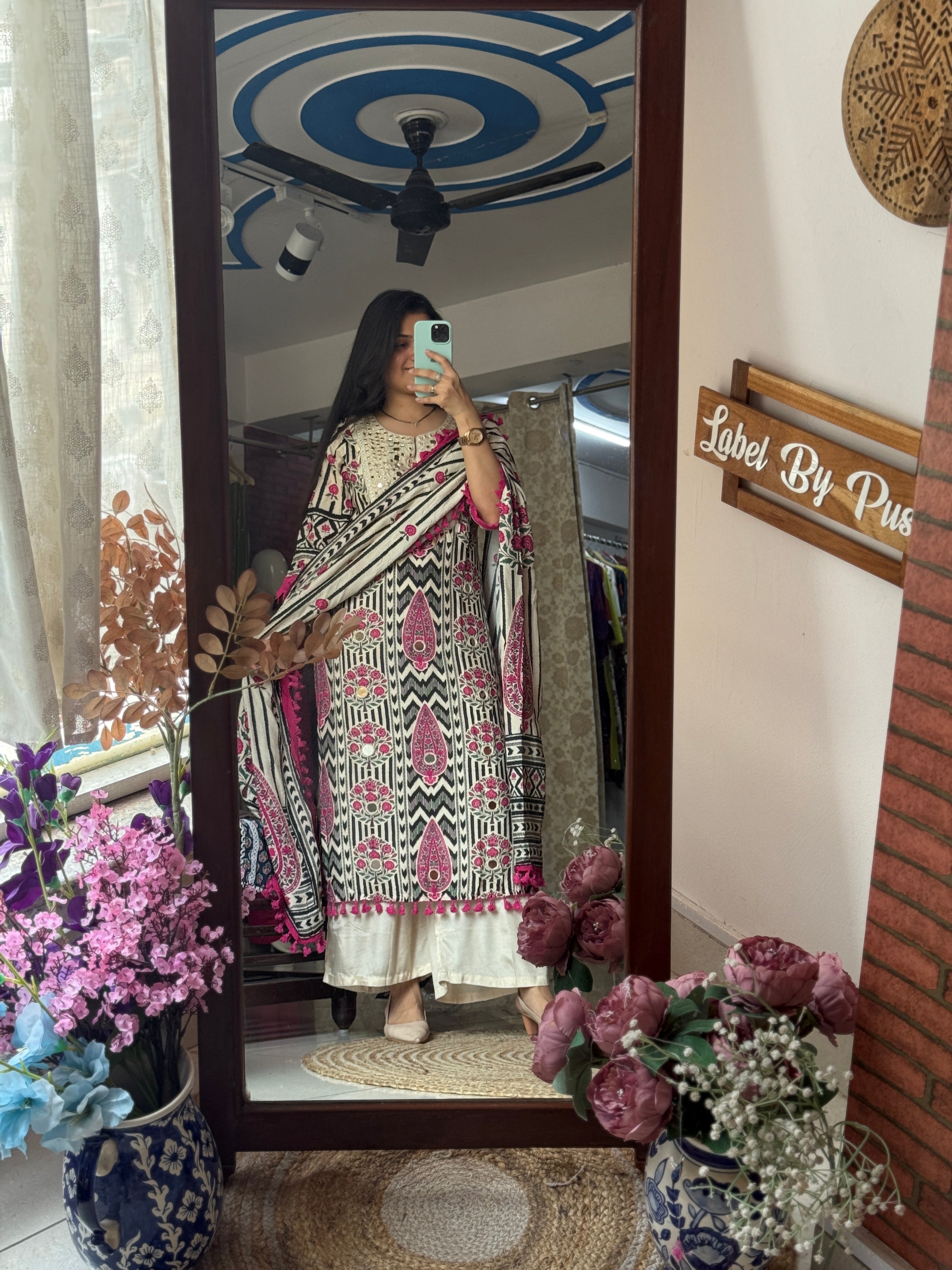 Muslin Partywear Suit | Real mirror work| Cotton lining| With beautiful Duppata