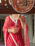 Red Chiffon Leheriya Saree|  Handwork Gota patti work| With blouse