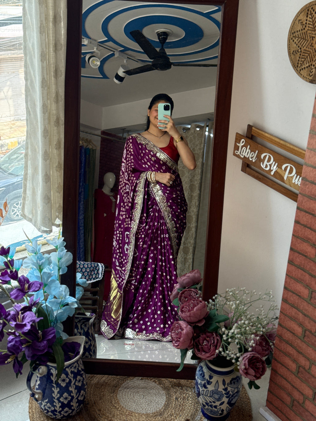 Purple Pure Gaji Silk Bandhani Saree with Gotta Patti Handwork|Comes with blouse | Premium Handwork Saree