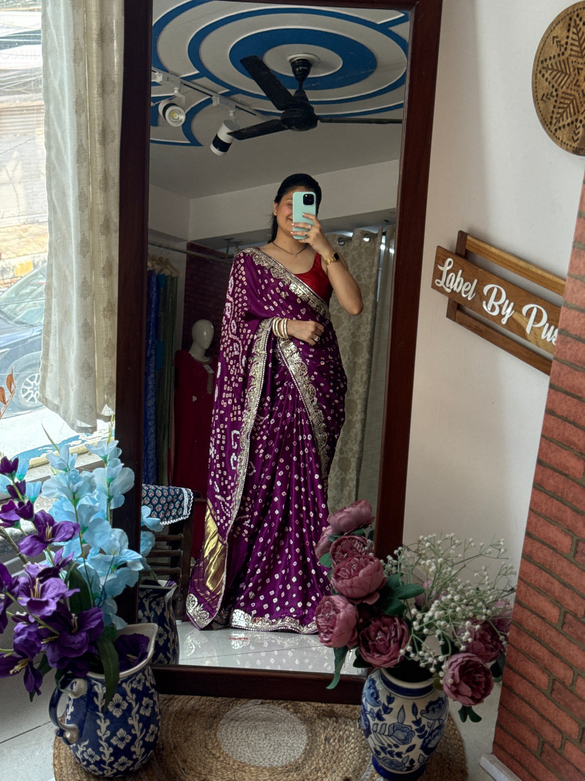 Purple Pure Gaji Silk Bandhani Saree with Gotta Patti Handwork|Comes with blouse | Premium Handwork Saree