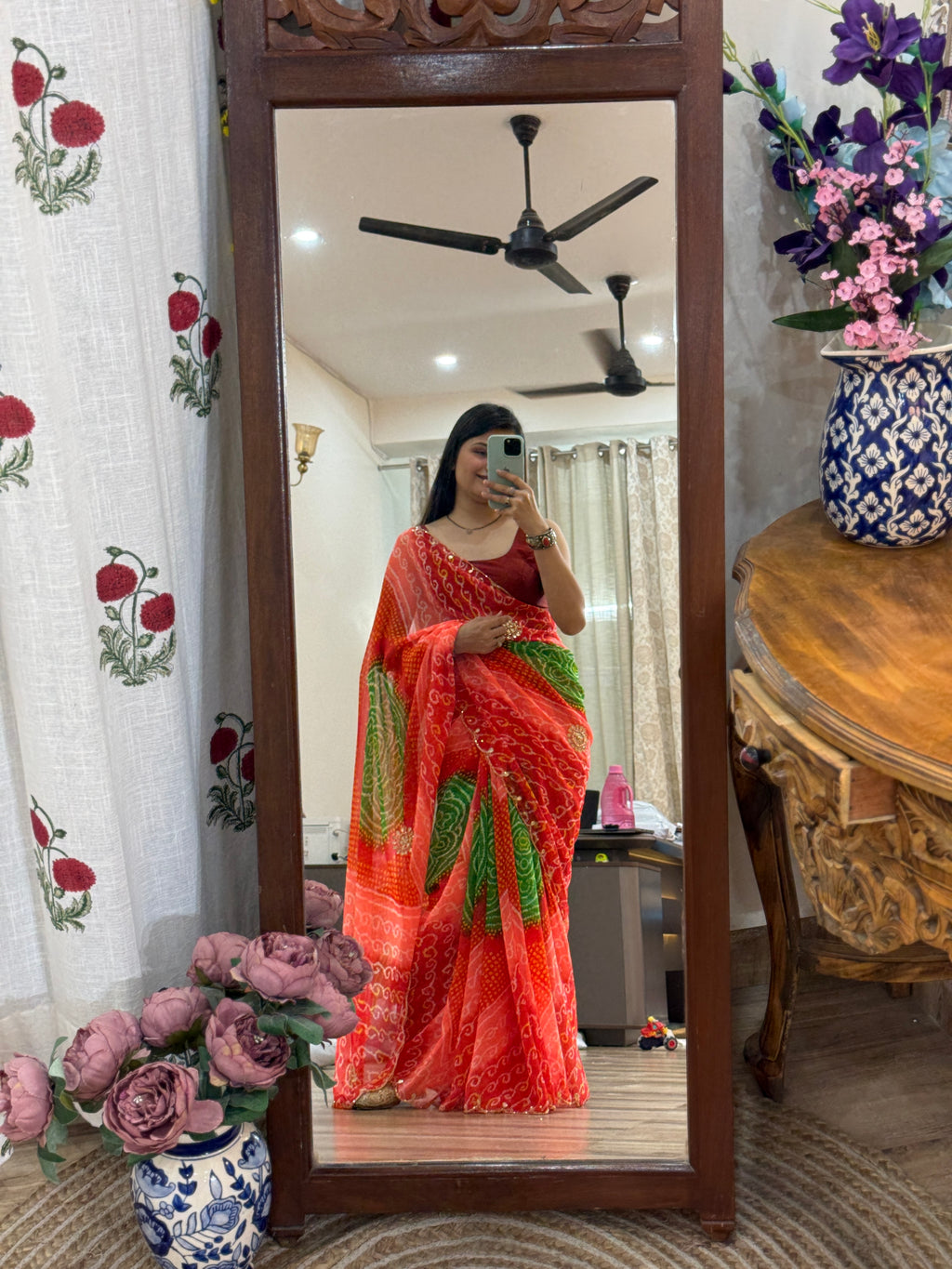 Orange Pure Georgette Saree | Cutdana Handwork | With blouse