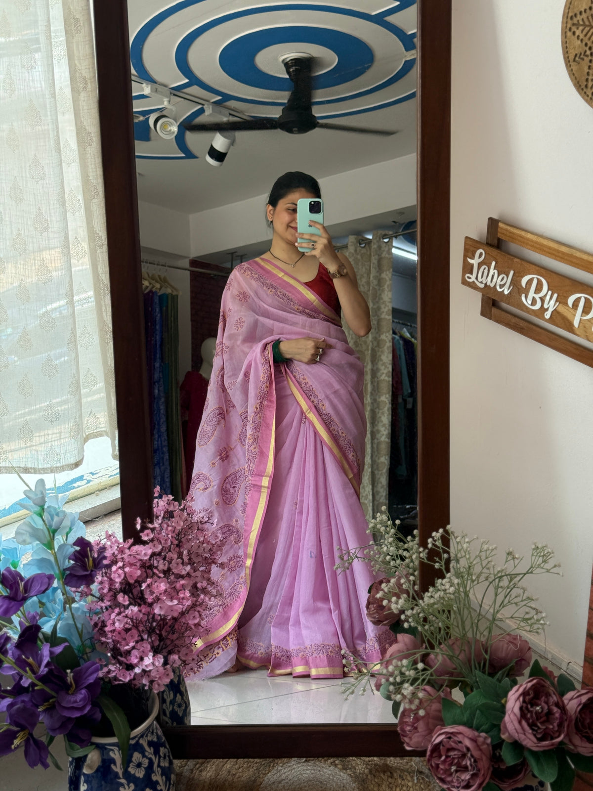 Baby Pink Hand Embroidered Chikanakri Saree| Mul Chanderi Fabric| With embroidered blouse