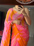 Dual Leheriya |Pure Georgette Digital Printed Saree| Handwork cutdana detailing| Without blouse