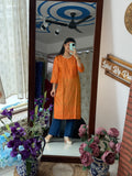 Orange Mul Chanderi Kurta| Chikankari Work|Hand Embroidery| Partywear Kurta