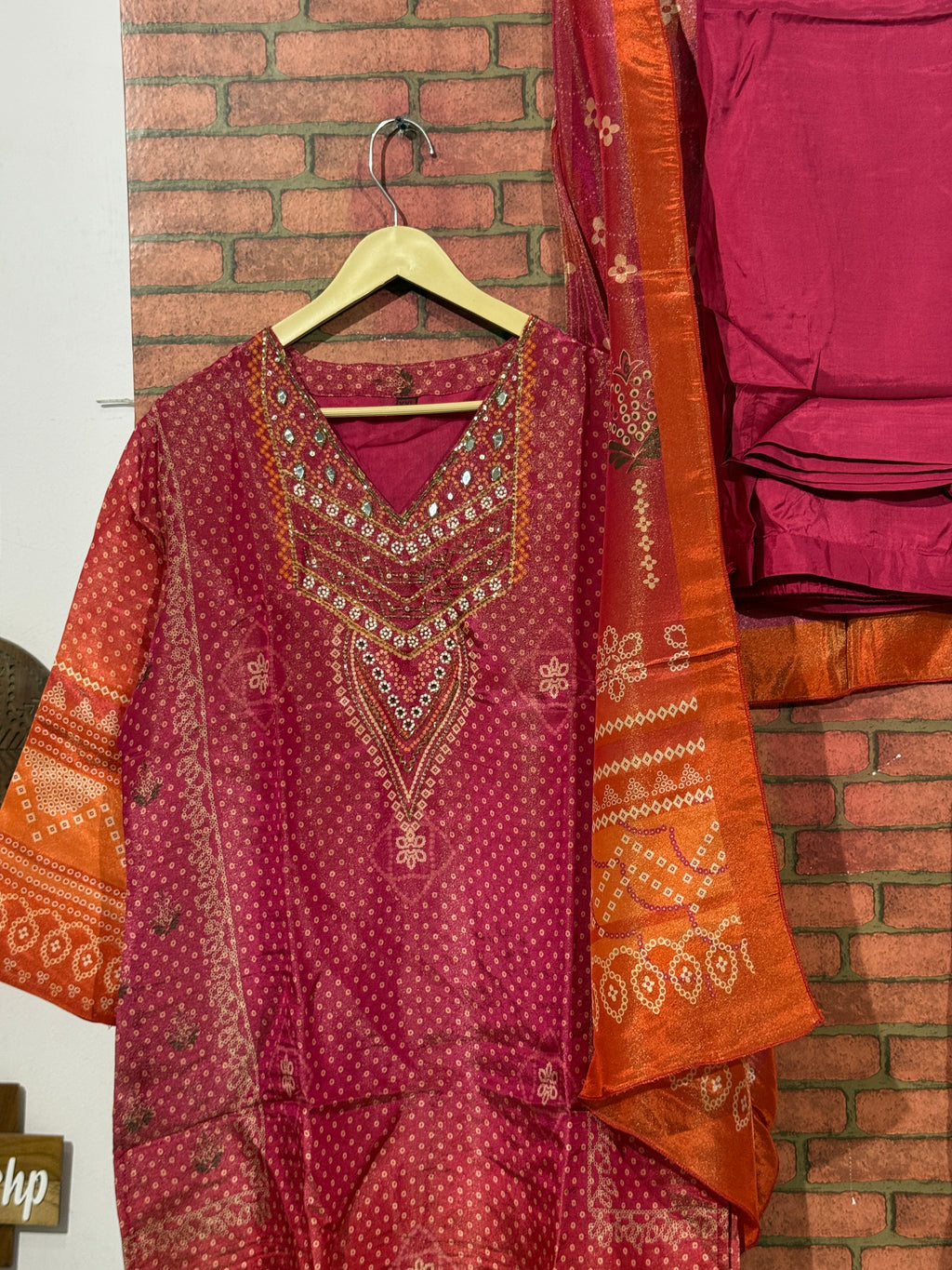 Pink Orange Suit Set| With lining| Embroidered| Tissue Shimmer