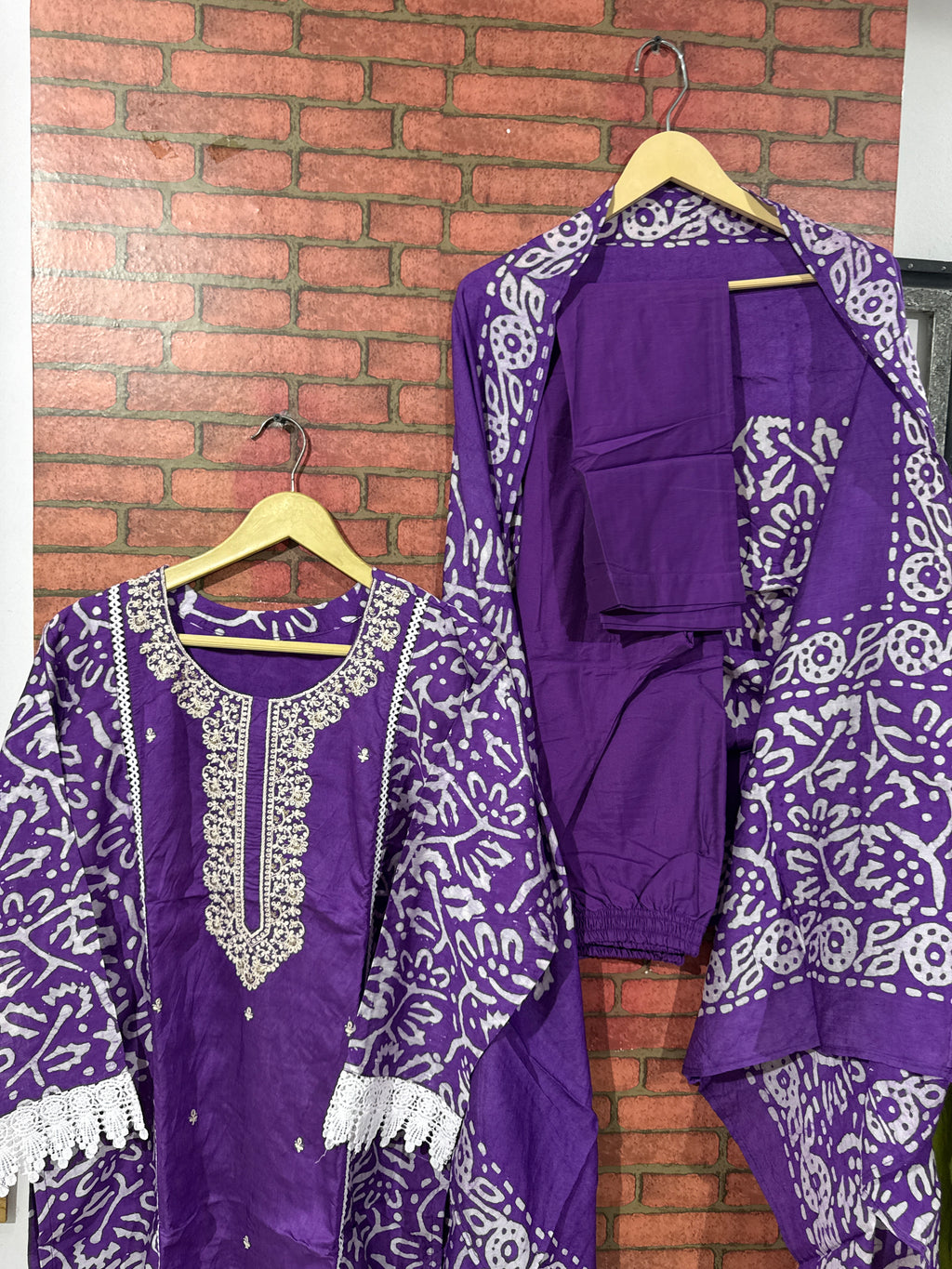Purple Batik Set| embroidered| designer back & Sleeves| With lining|Silk Cotton