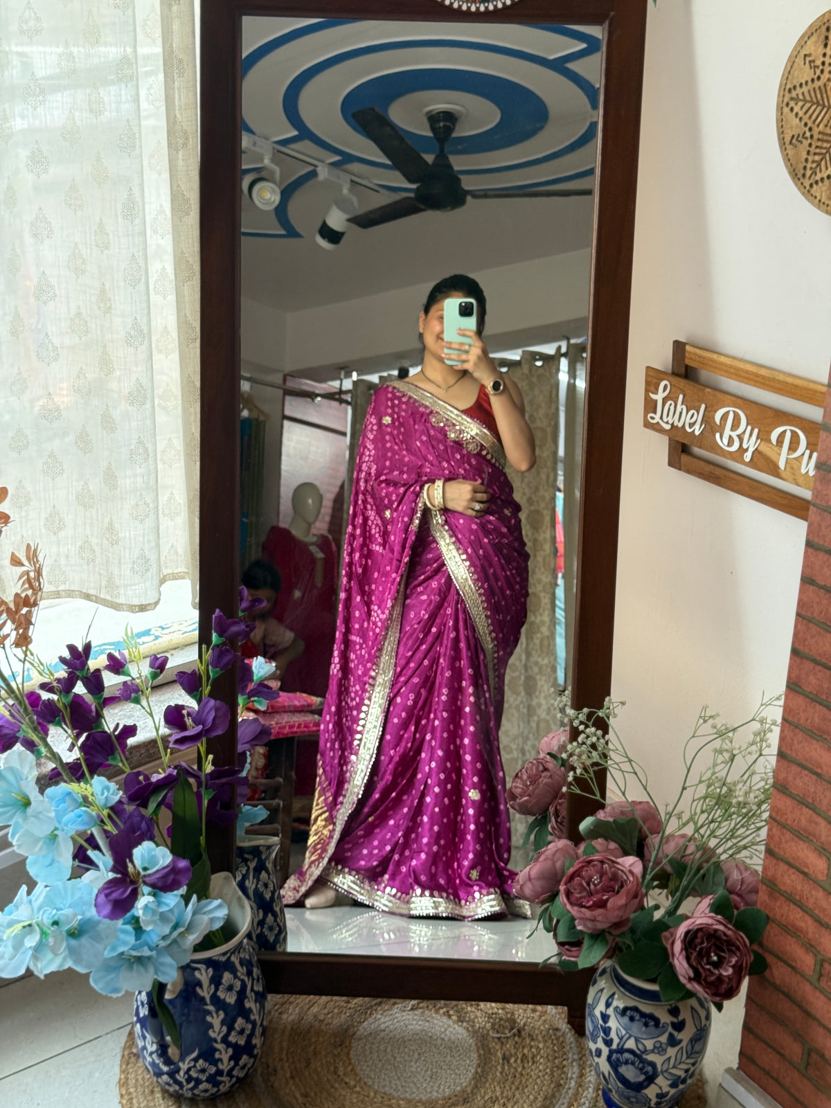Purple Pure Gaji Silk Bandhani Saree with Gotta Patti Handwork|Comes with blouse | Premium Handwork Saree