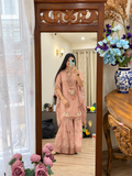 Premium Chinon Partywear Kaftan Set| With inner top | Real mirror work| Sharara bottom