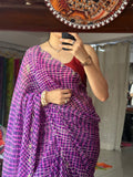 Purple Leheriya Pure Georgette Digital Printed Saree| Handwork cutdana detailing| Without blouse