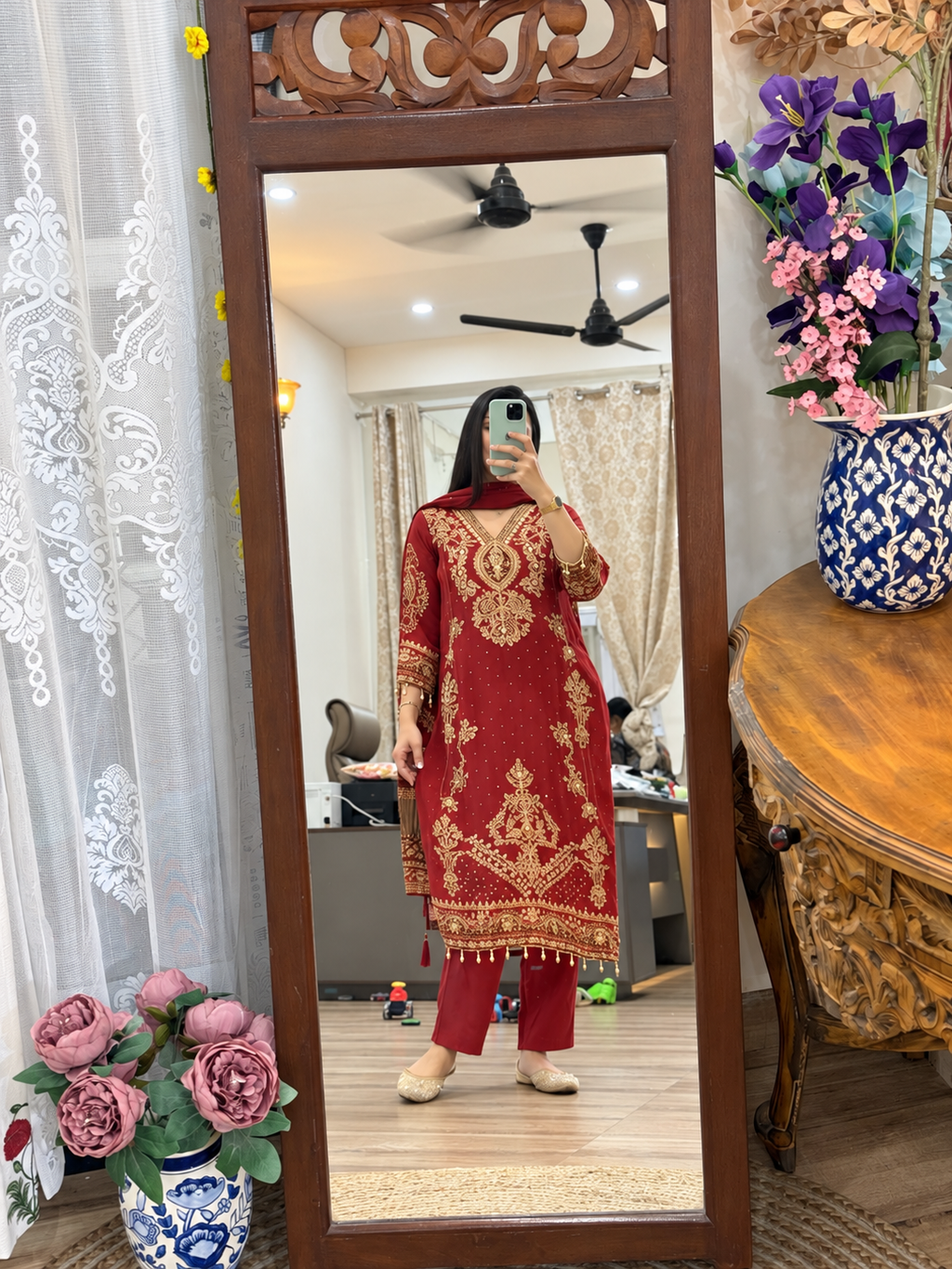 Pure Crepe Embroidered Suit|Cotton lining |Lacework