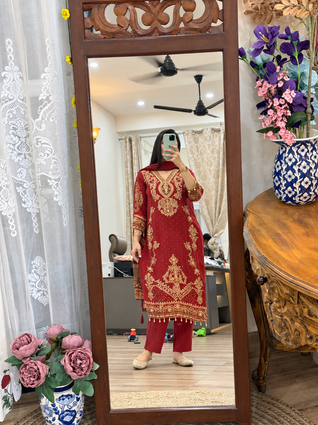 Pure Crepe Embroidered Suit|Cotton lining |Lacework
