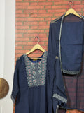 Blue Suit Set| With lining| Embroidered| Silk Cotton