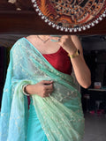 Aqua Blue Georgette Saree| Gotta Patti work| With blouse