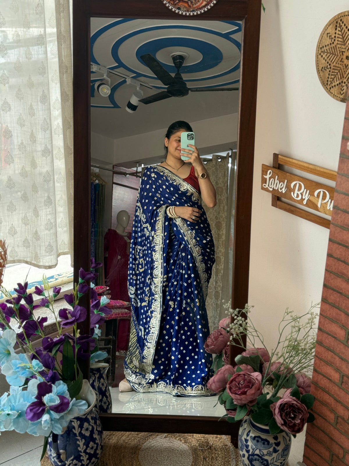 Royal Blue Pure Gaji Silk Bandhani Saree with Gotta Patti Handwork|Comes with blouse | Premium Handwork Saree
