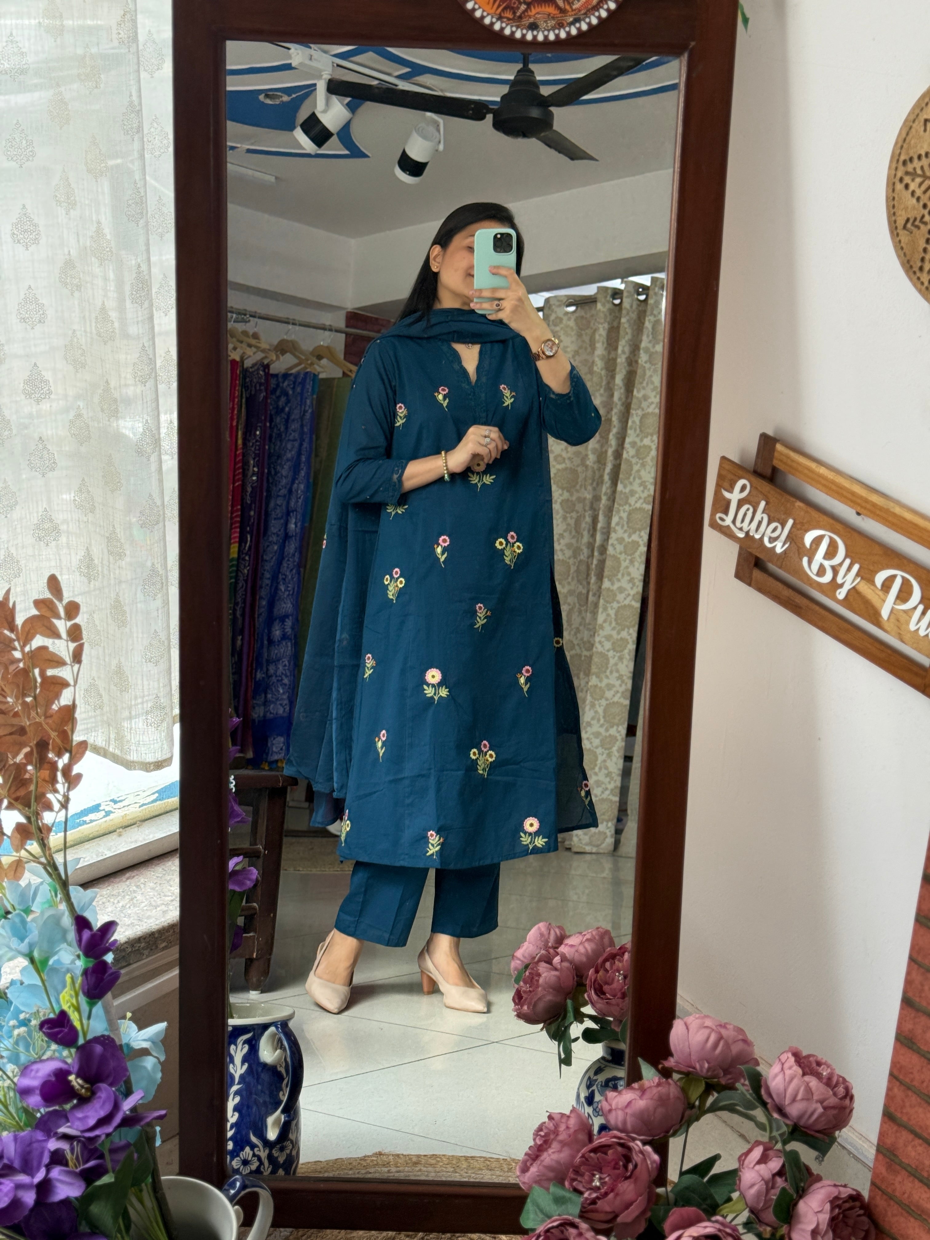 Blue Embroidered Suit set