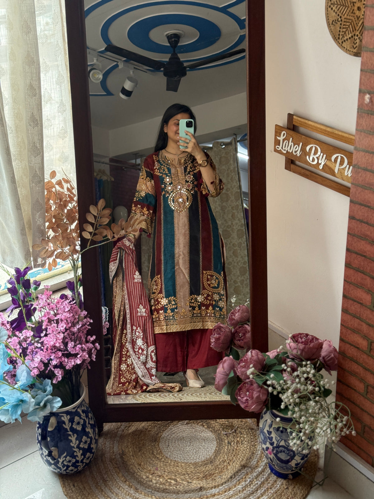 Muslin Partywear Suit |Hand Embroidered | Cotton lining| With beautiful Duppata | Designer back print