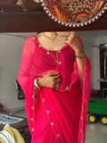 Rani Pink Pure Georgette Saree| Handwork cutdana detailing| With blouse
