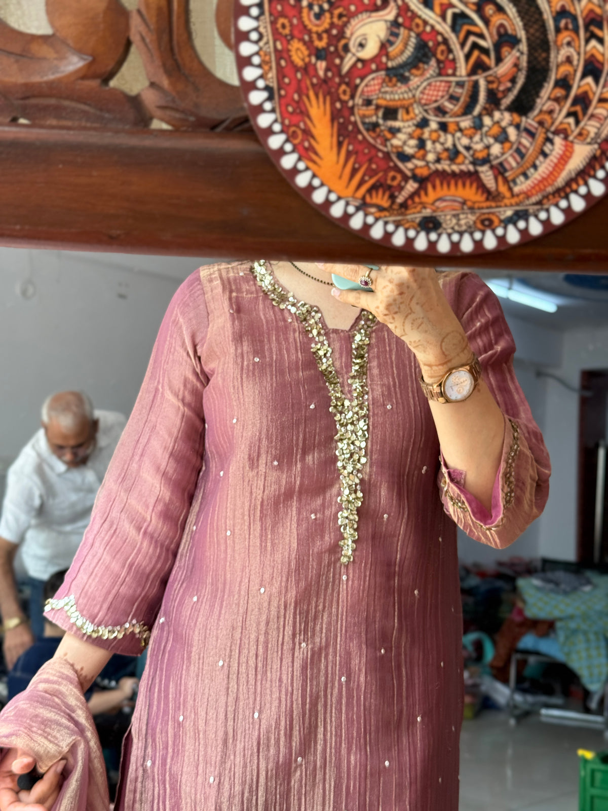 Minerva party wear Set| Crushed Tissue | lining in top + bottom | Hand Embroidered |Lacework Duppata