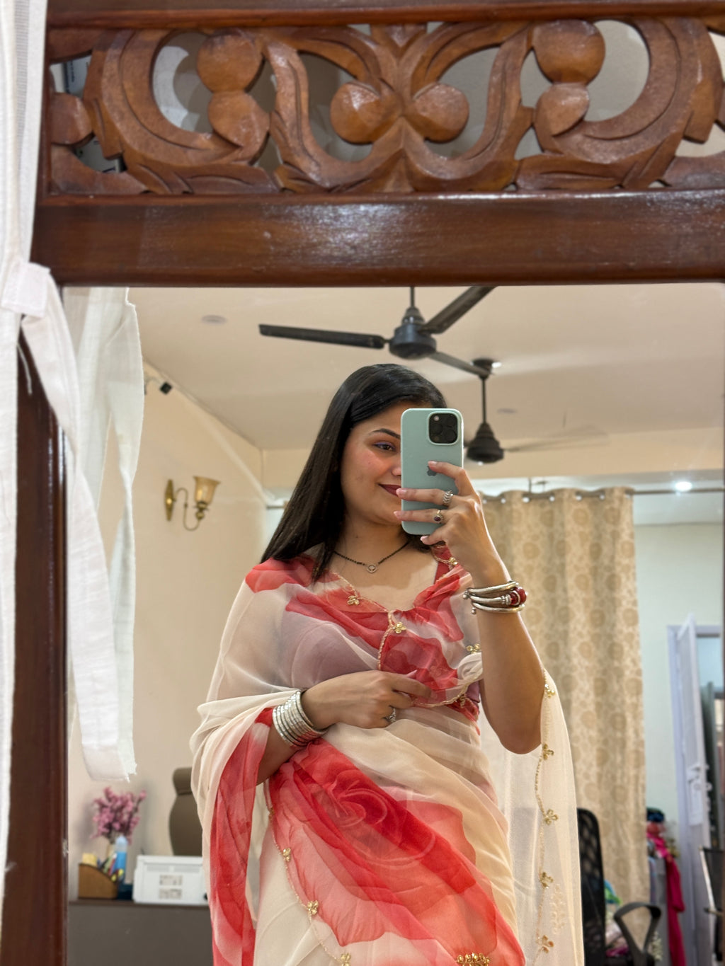 Floral Pure Georgette Handblock Digital Printed Saree| Handwork cutdana detailing| Without blouse