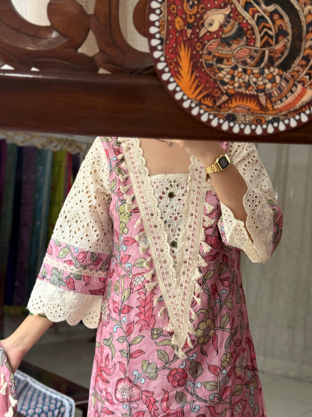 Pink Muslin Suit| Schiffli Lacework |Cotton lining|Chiffon Duppata