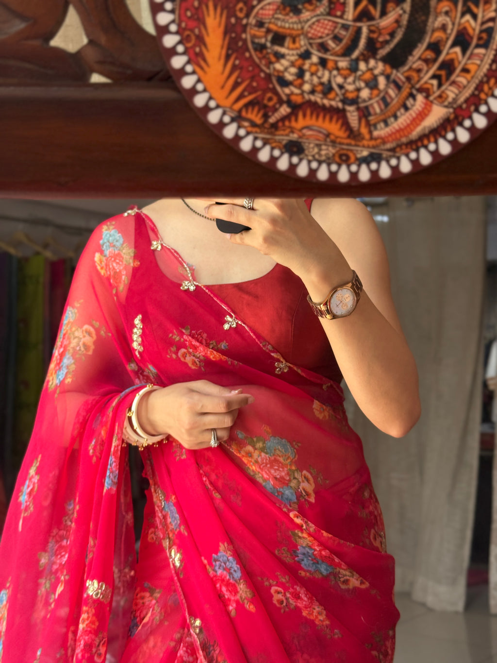 Pure Georgette Digital Printed Saree| Handwork cutdana detailing| Without blouse