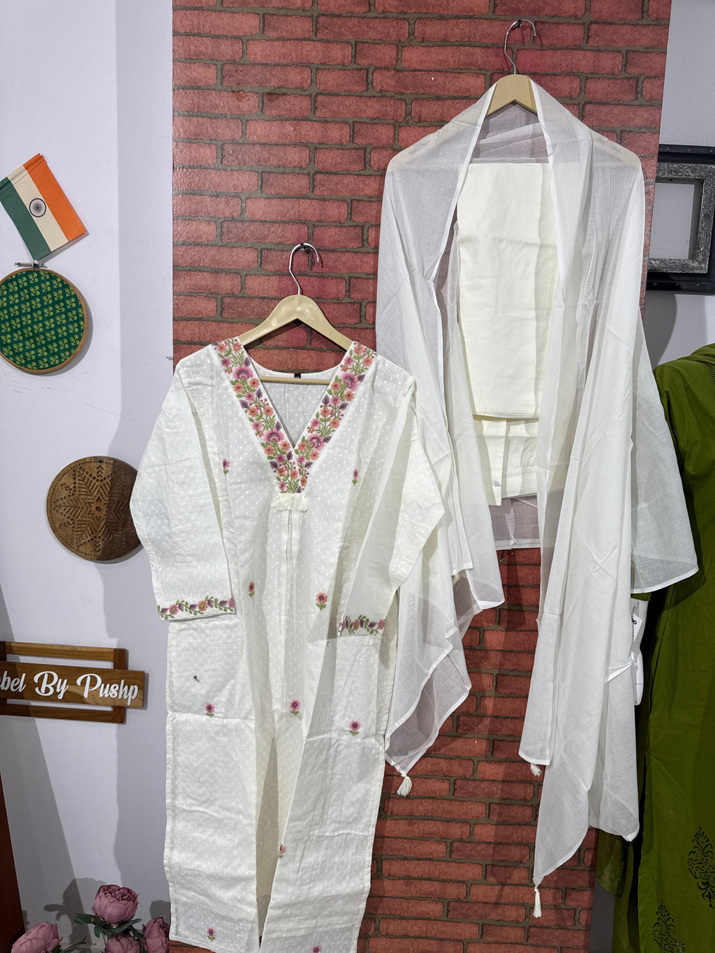 White Suit Set | cotton  | With lining| Embroidered|